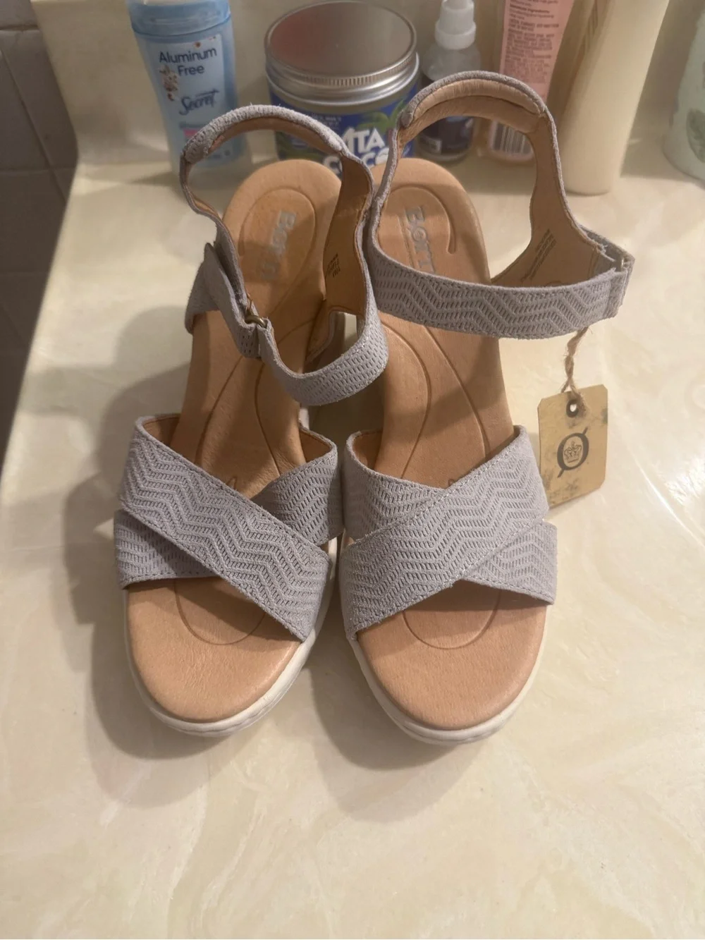 Born Women's Gray Wedge Sandals with Ankle Strap